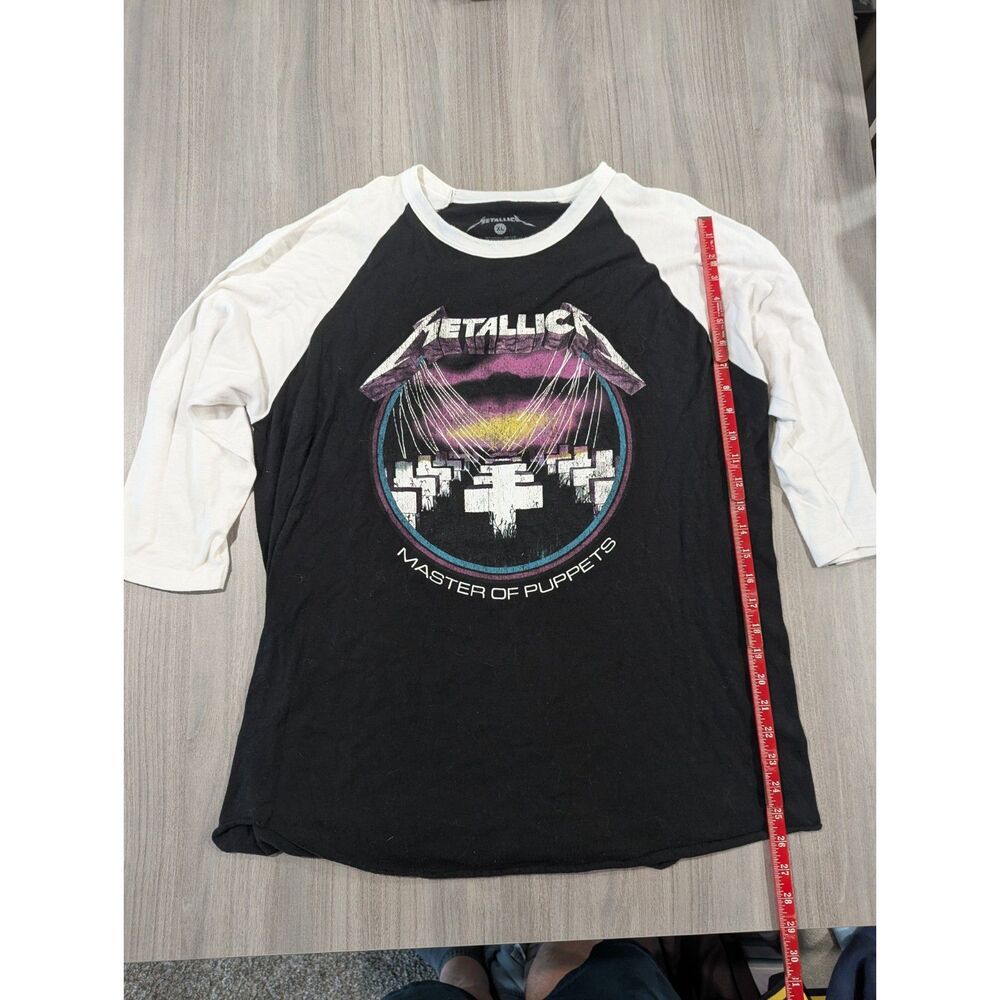 Metallica Graphic master of Puppets Baseball Tee White Black 3/4 Sleeve Men's XL